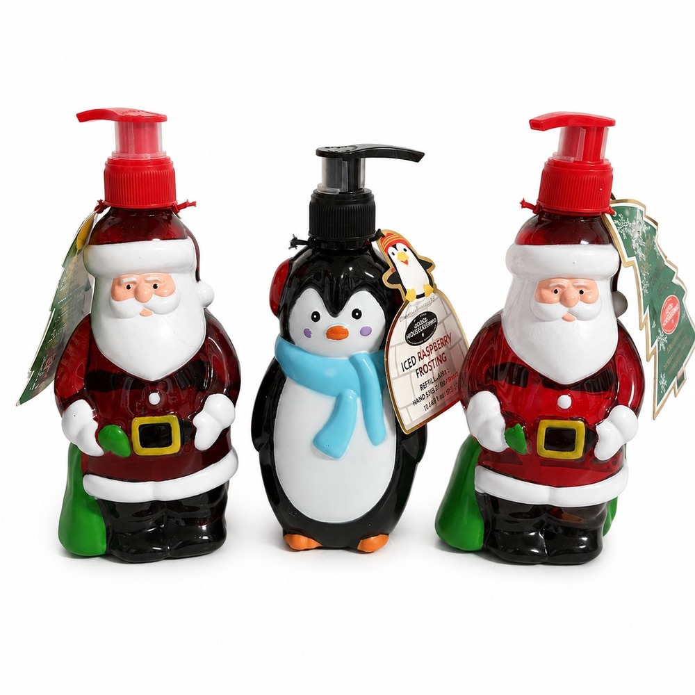 Simple Pleasures Christmas Hand Soap Dispensers Santa Penguin 10.48oz Lot of 3